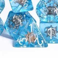 Pirate Galleon in Clear & Blue Resin - 7pcs RPG Full Dice Set
