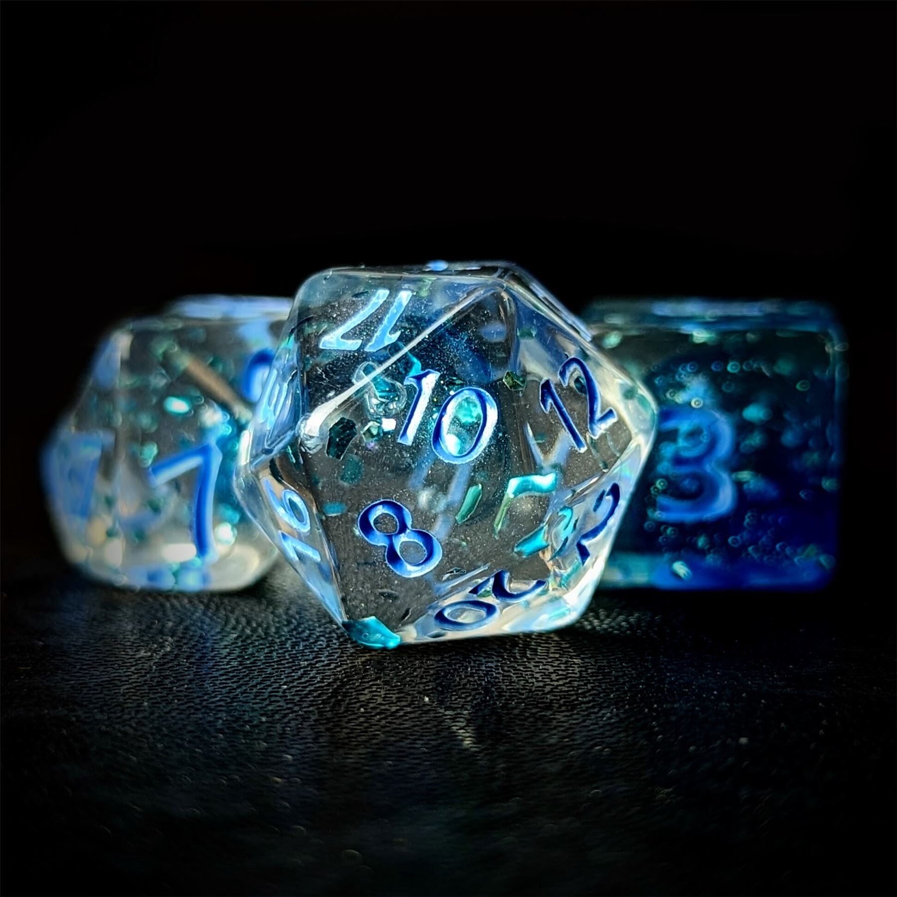 Glitter in Clear Blue Acrylic - 7pcs RPG Full Dice Set
