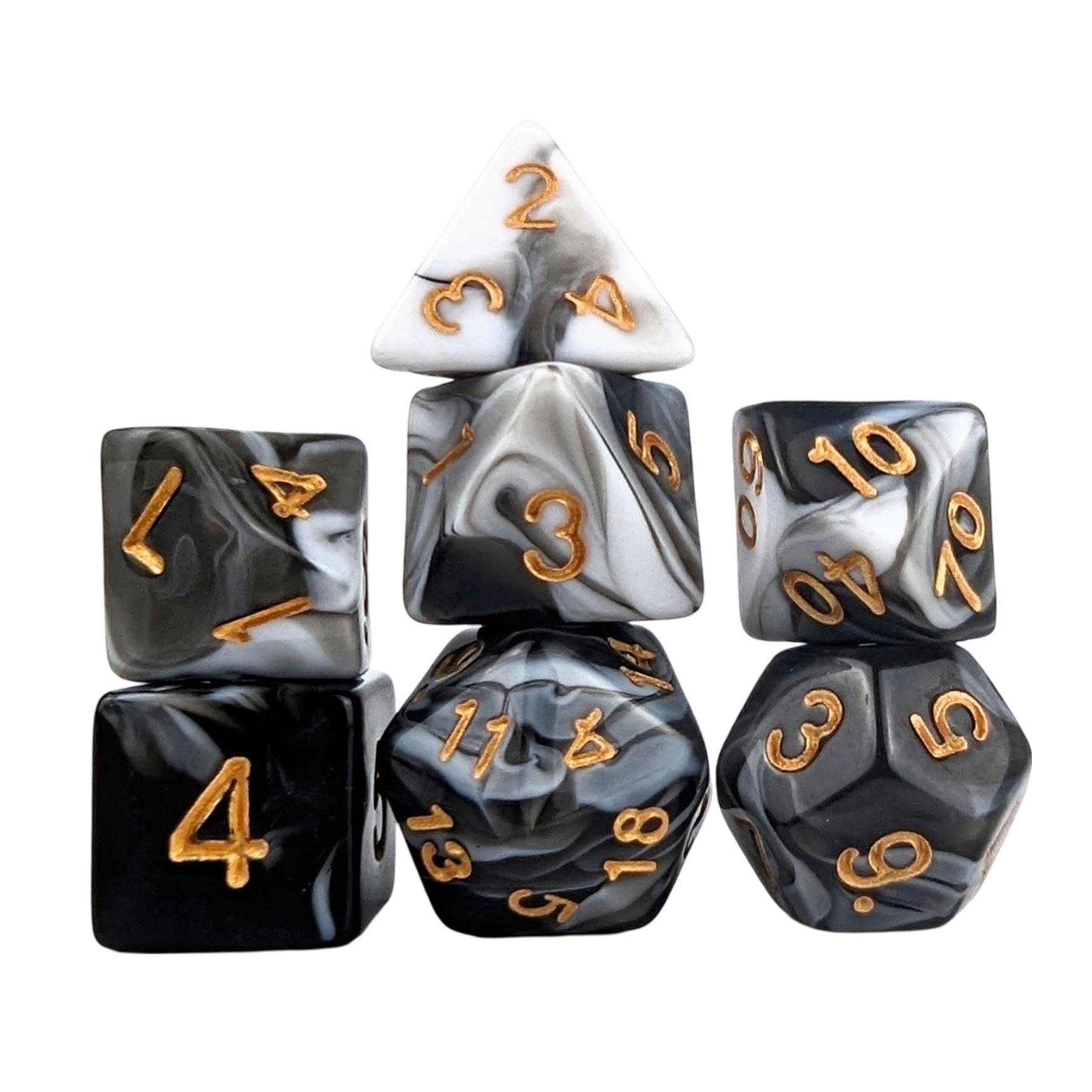 Blend of White & Black Acrylic - 7pcs RPG Full Dice Set