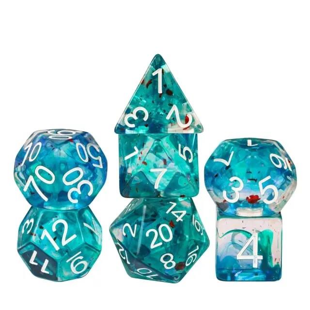 7pcs Dice Resin Swirl White Font Clear Blue Multicolour