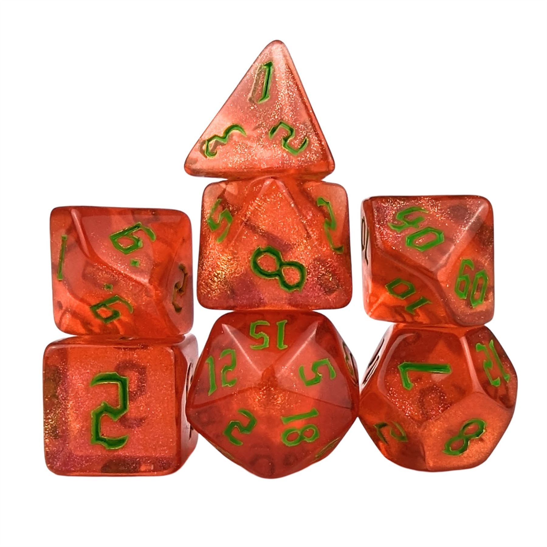 Glitter in Red Acrylic - 7pcs RPG Full Dice Set