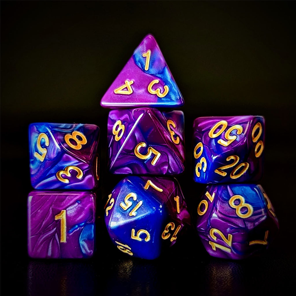 Blend of Purple & Blue Acrylic - 7pcs RPG Full Dice Set