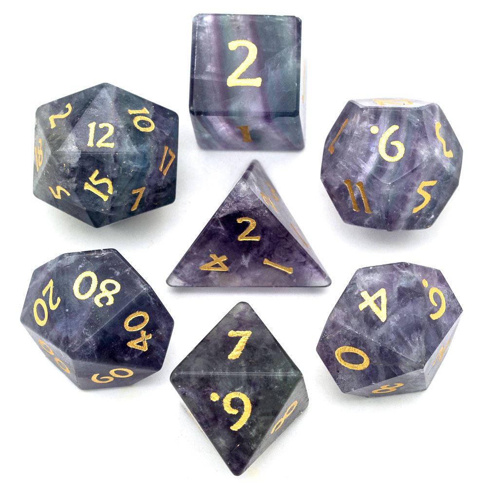 7pcs Dice Gem Stone Fluorite Purple