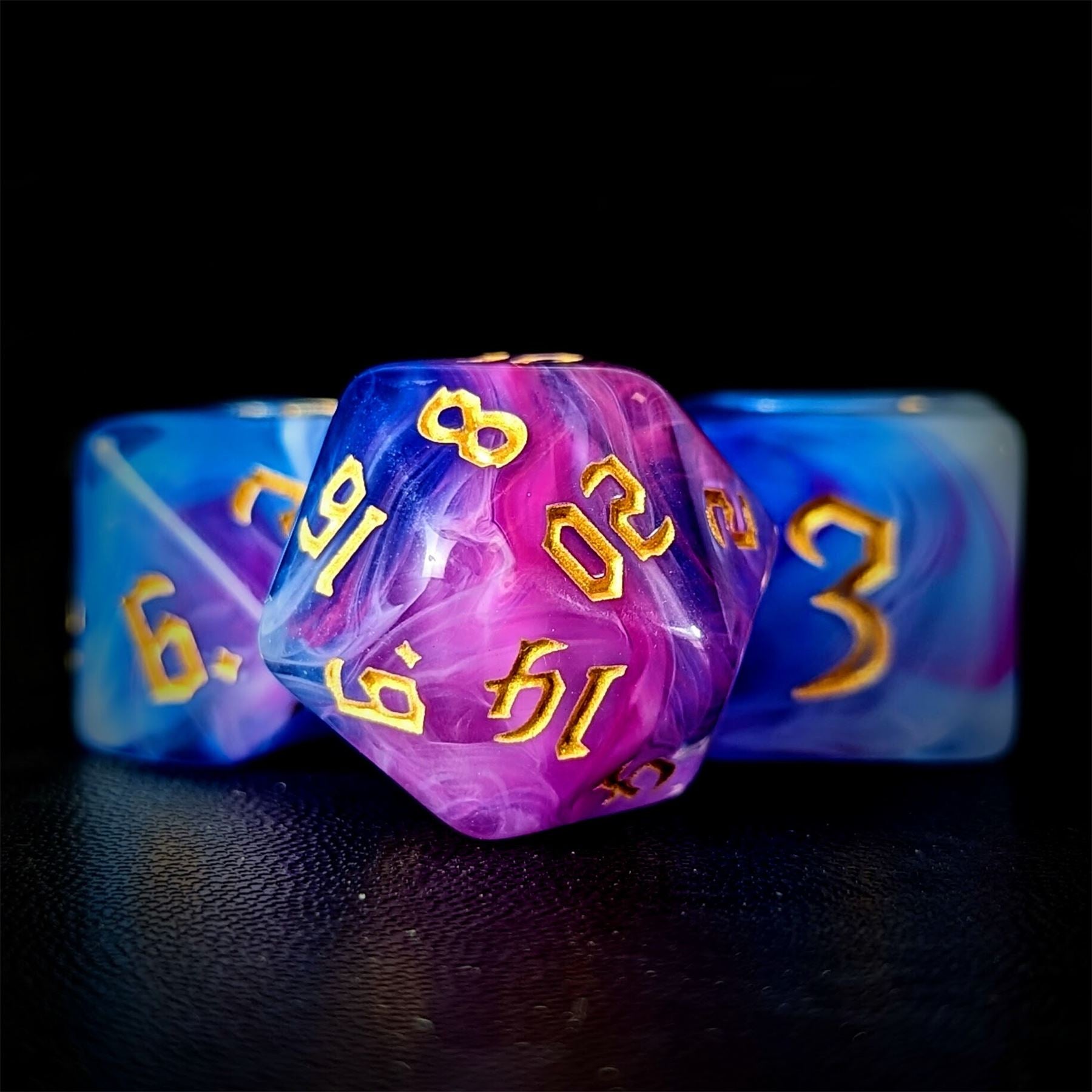 Blend of Blue & Pink Acrylic - 7pcs RPG Full Dice Set