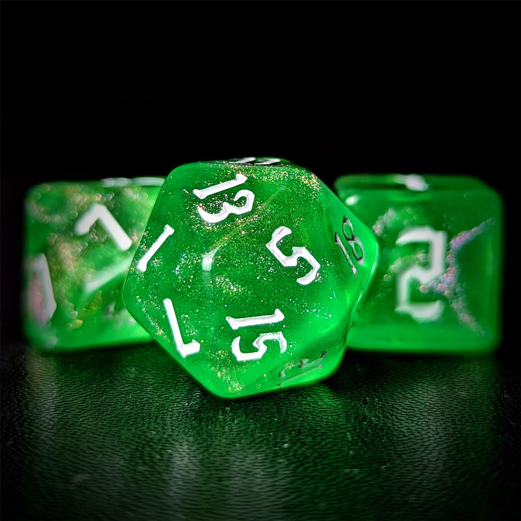 Glitter in Green Acrylic - 7pcs RPG Full Dice Set