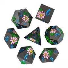 Pink Lotus Flower in Nickel Metal - 7pcs RPG Dice Set