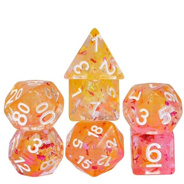 7pcs Dice Resin Swirl White Font Pink Orange