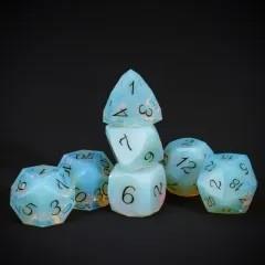 7pcs Dice Gem Stone Opalite Facet Black Font White