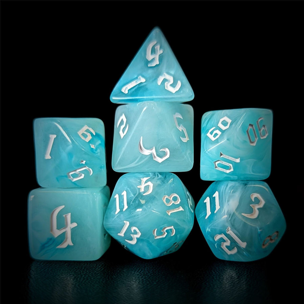 Light Blue Silk Acrylic - 7pcs RPG Full Dice Set