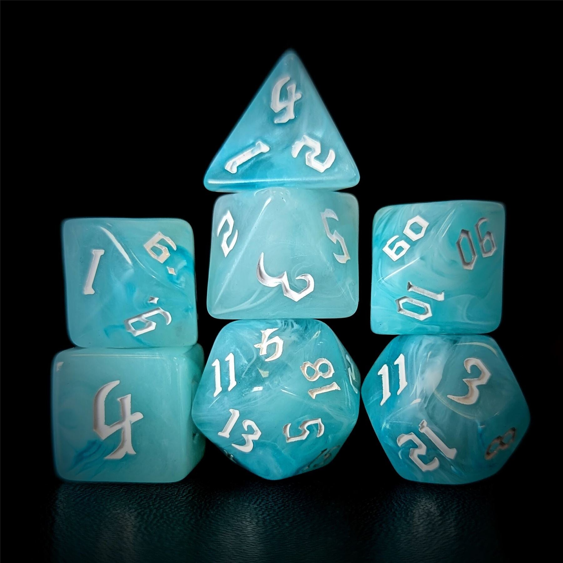 Light Blue Silk Acrylic - 7pcs RPG Full Dice Set