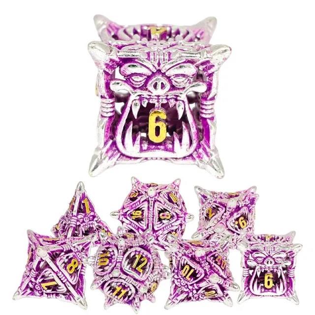 7pcs Dice Metal Hollow Monster Teeth Gold Font Silver Magenta