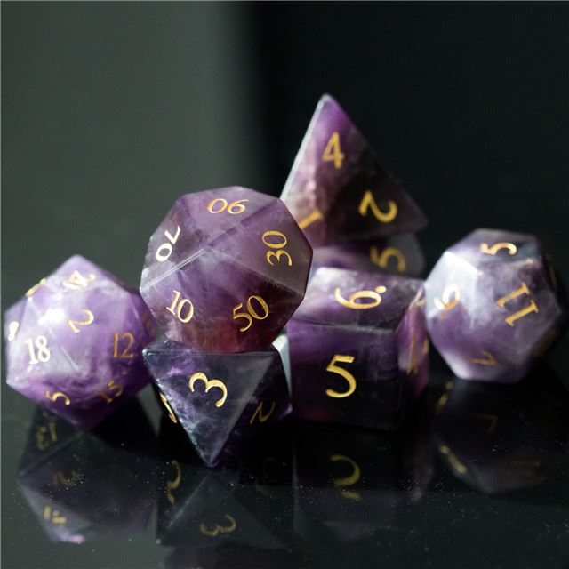 Purple Agate Gemstone - 7pcs RPG Dice Set