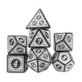 White Lattice on Black Acrylic - 7pcs RPG Full Dice Set