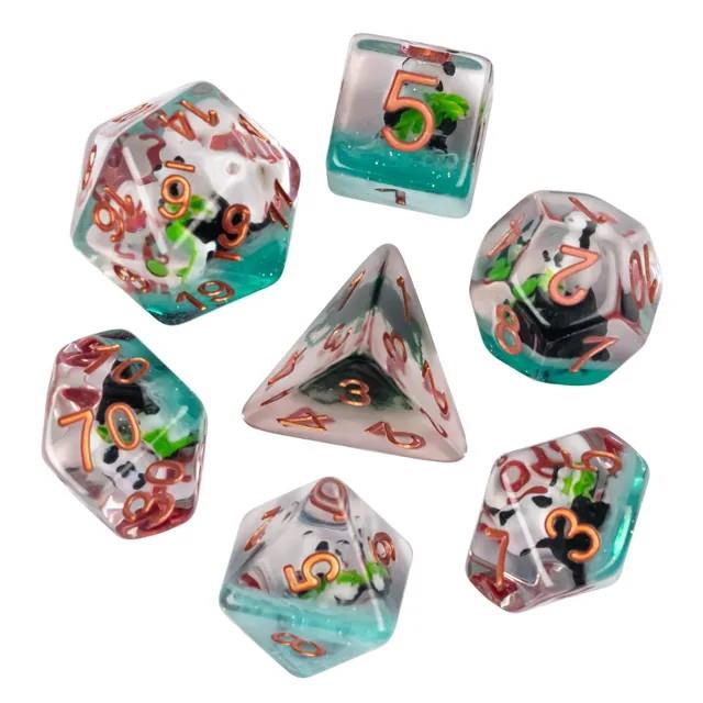 Dragon Skull in Clear & Cyan Resin - 7pcs RPG Full Dice Set