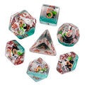 Dragon Skull in Clear & Cyan Resin - 7pcs RPG Full Dice Set