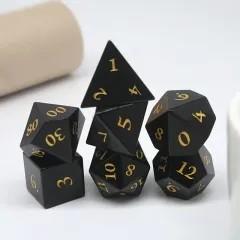 7pcs Dice Gem Stone Obsidian Gold Font Black