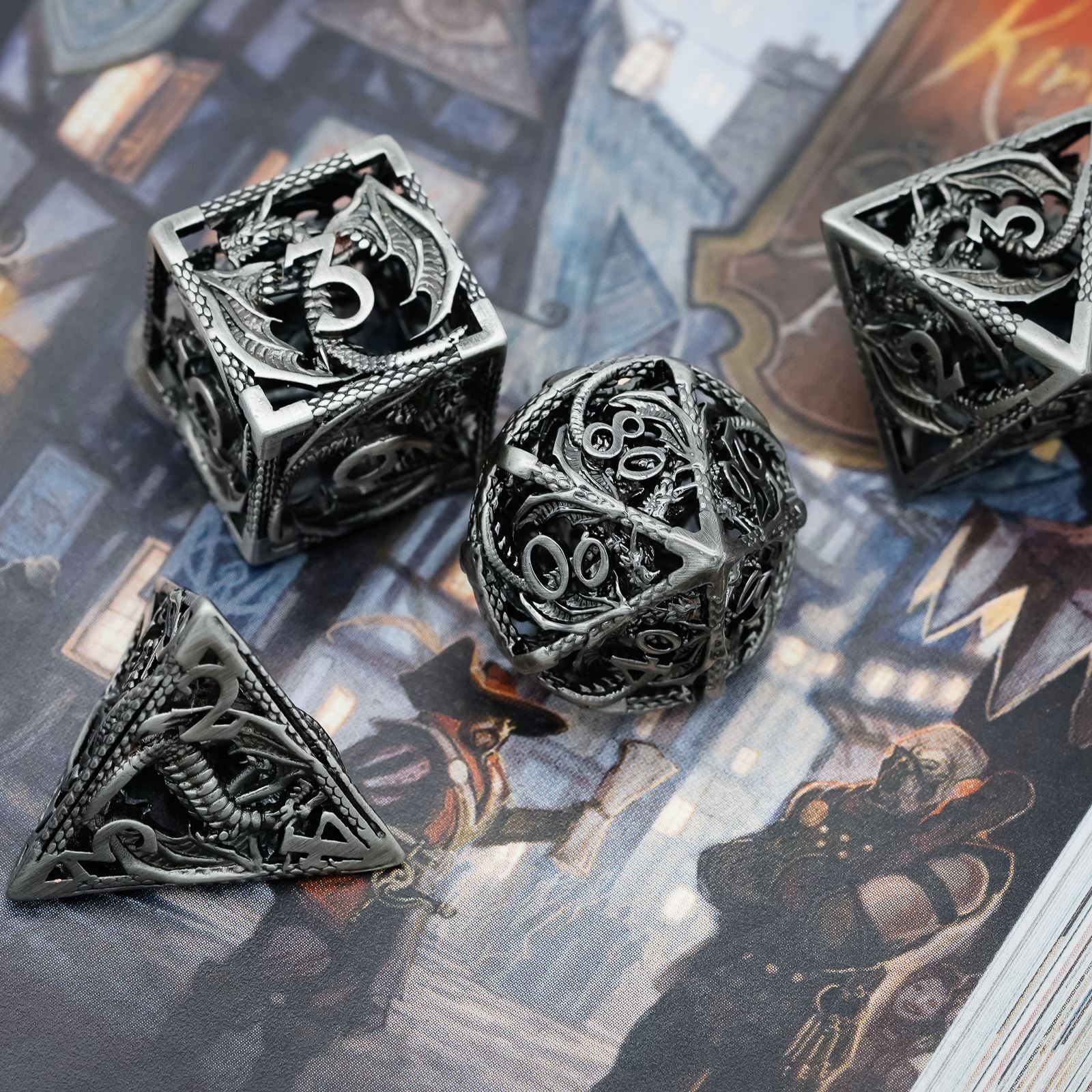 7pcs RPG Dice Set - Silver Metal