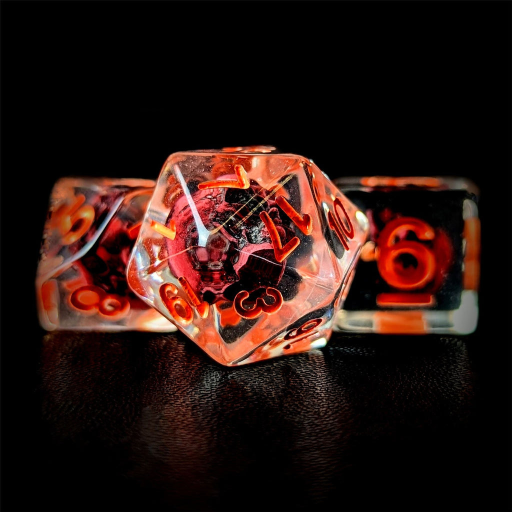 Pink Skull in Clear Resin - 7pcs RPG Full Dice Set
