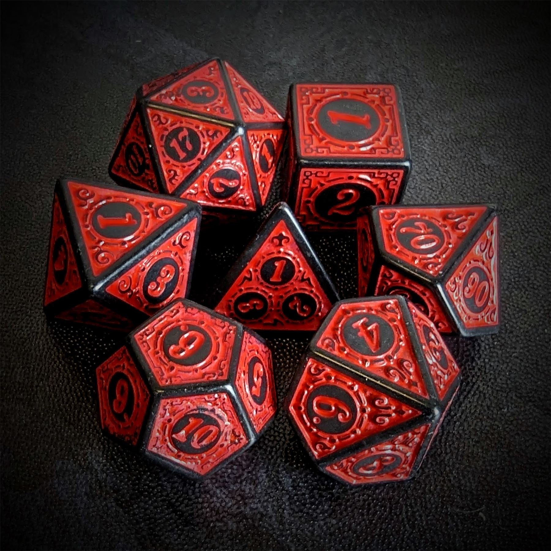 Red Lattice on Black Acrylic - 7pcs RPG Full Dice Set