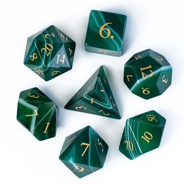 Green Agate Gemstone - 7pcs RPG Dice Set