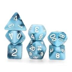 7pcs Dice Resin Swirl White Font Frosted Light Blue