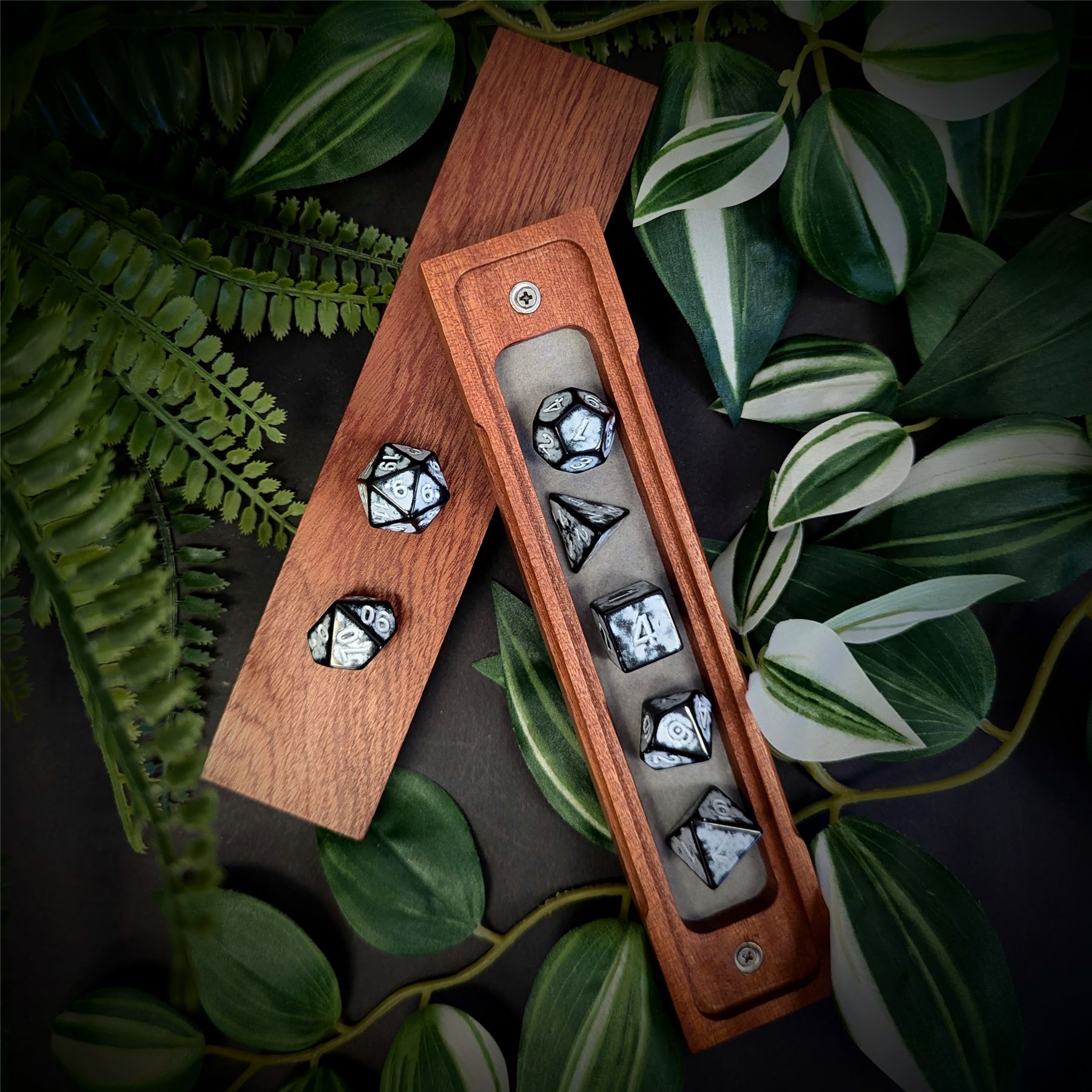 Washed White on Black Acrylic - 7pcs RPG Full Dice Set