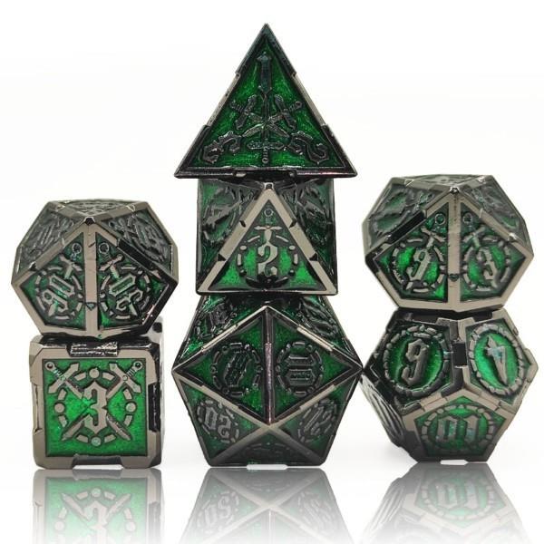 7pcs Dice Metal Sword Circle Nickel Font Green