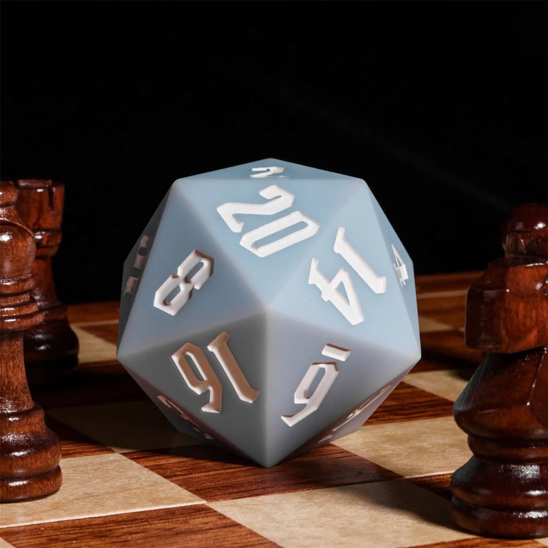 White on Solid Pale Blue Silicone - D20 RPG Dice