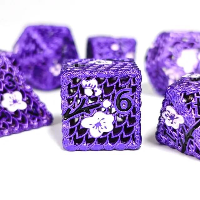7pcs Dice Metal Hollow Wintersweet White Black Font Purple