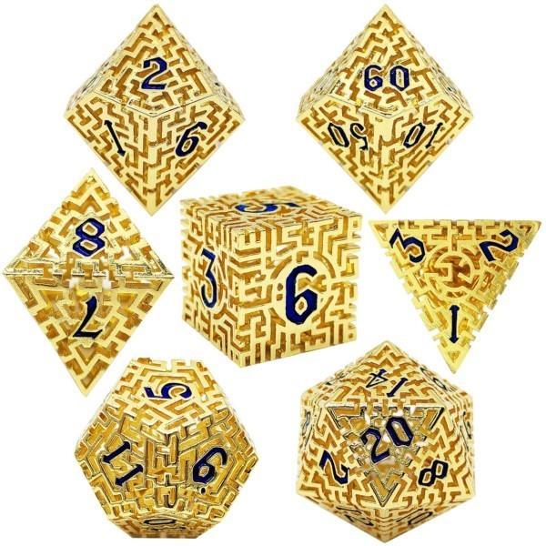 7pcs Dice Metal Hollow Maze Blue Font Gold
