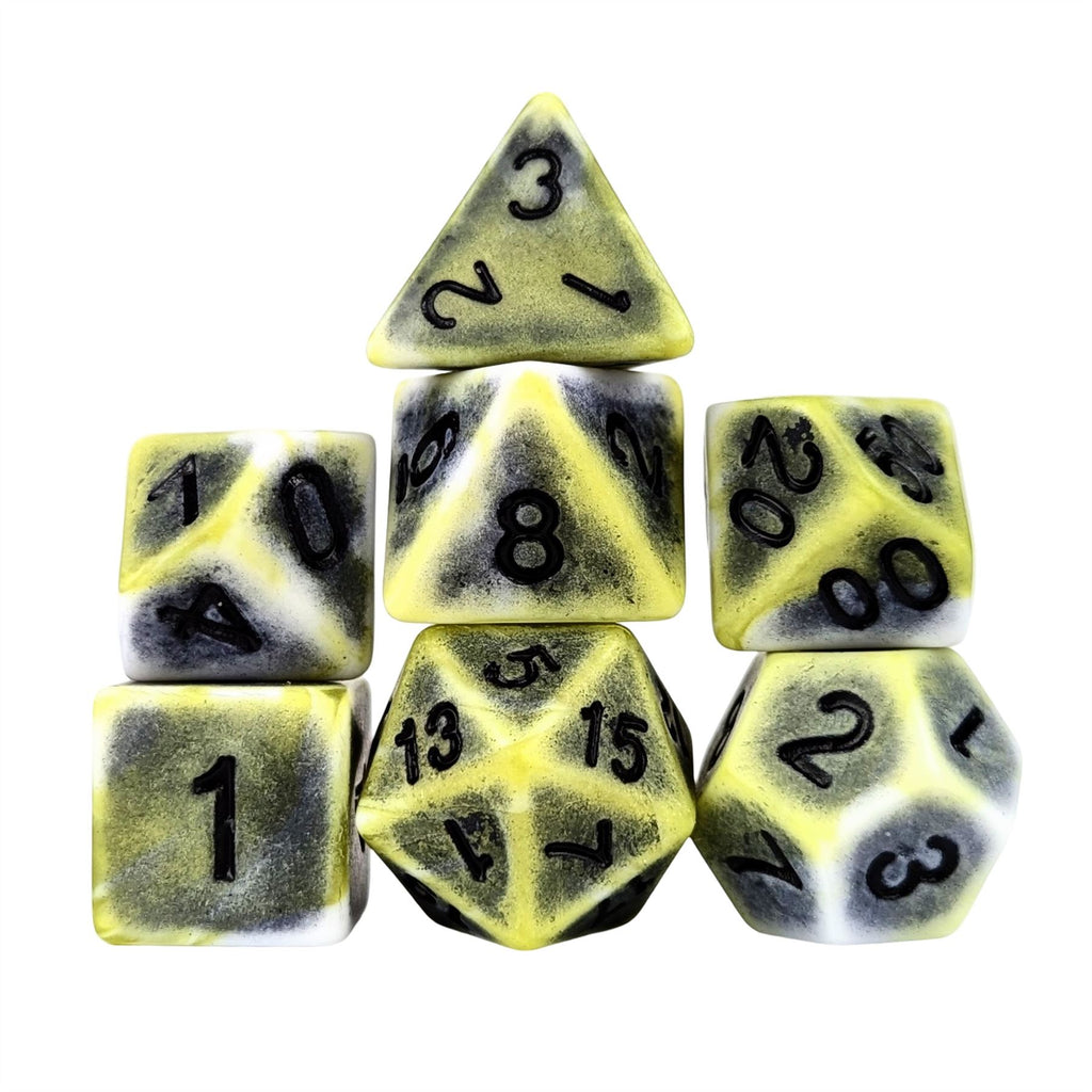 Washed Yellow on White Acrylic - 7pcs RPG Full Dice Set