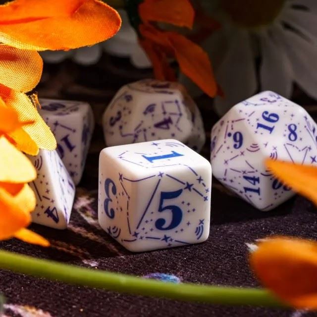 Handmande Blue Constellation on White Resin -  7pcs RPG Dice Set
