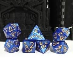 7pcs Dice Acrylic Pattern Dogs Gold Font Blue
