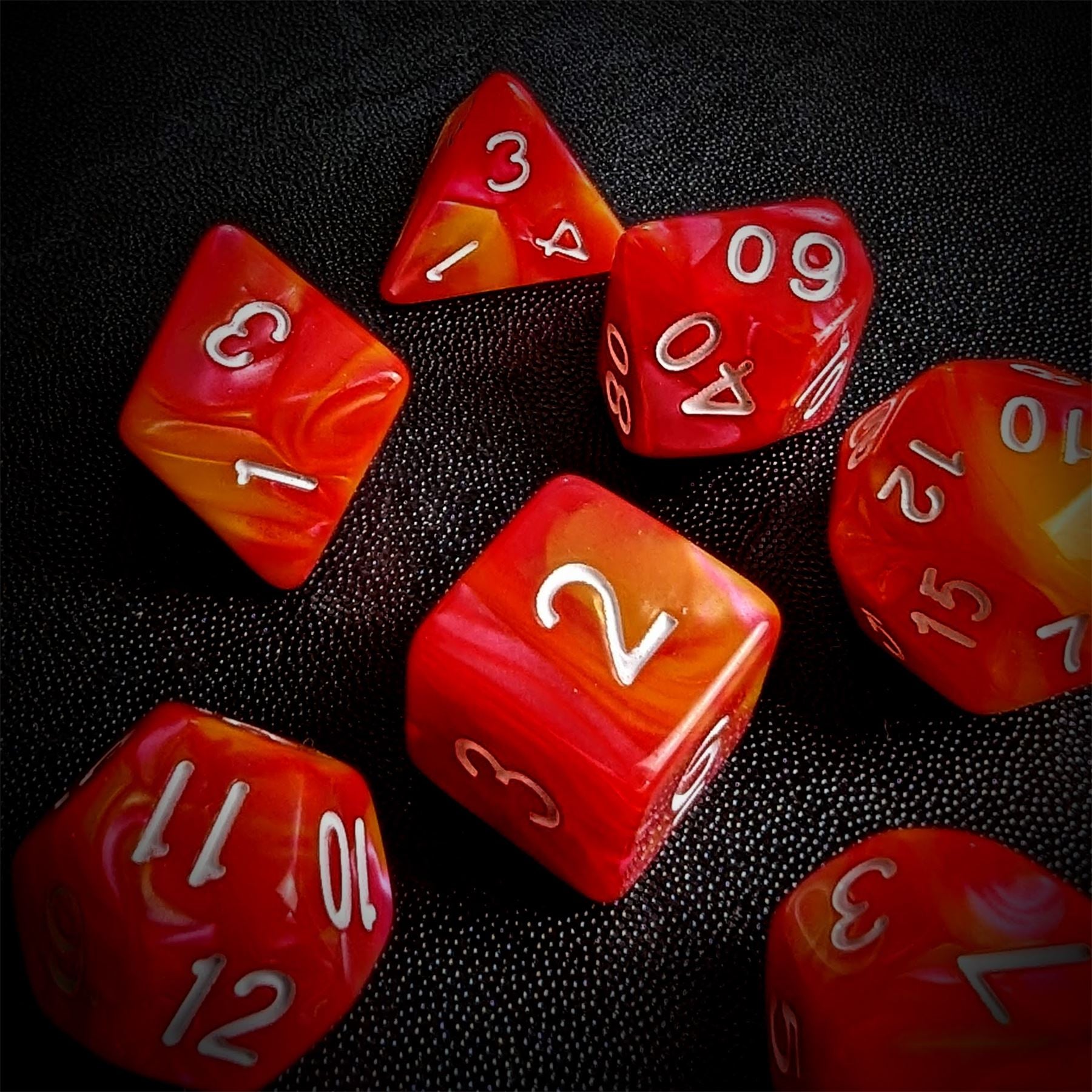 Red & Orange Silk Acrylic - 7pcs RPG Full Dice Set