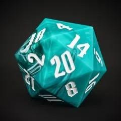 D20 Dice Acrylic 55mm White Font Clear White Green
