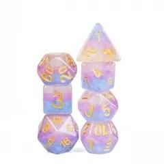 7pcs Dice Resin Layer Gold Font Bigender White Purple Blue