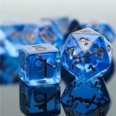 Wand in Clear & Blue Resin - 7pcs RPG Full Dice Set
