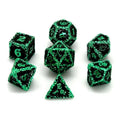 7pcs Dice Metal Druid Vine Green Font Black