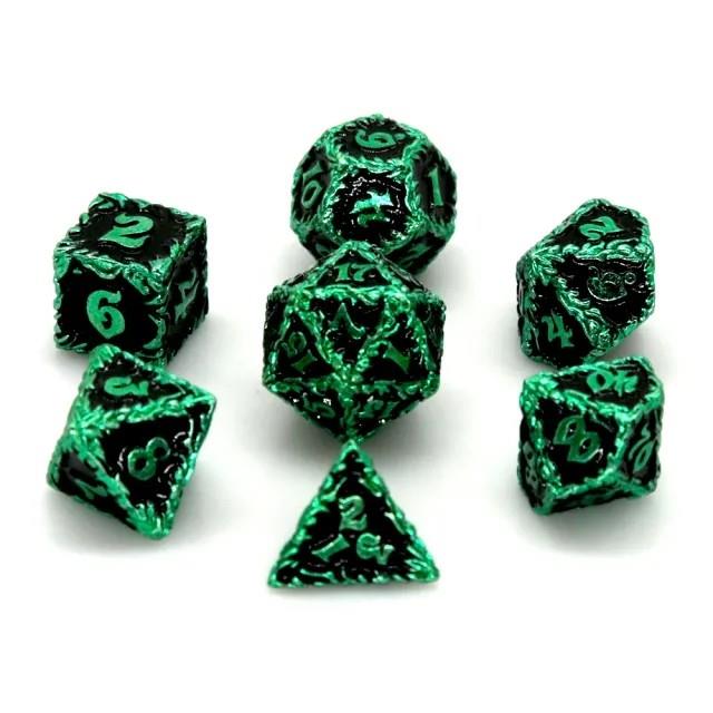 7pcs Dice Metal Druid Vine Green Font Black