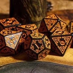 Orange Celtic Knot on Black Acrylic - 7pcs RPG Full Dice Set