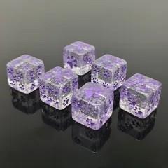 6pcs D6 Dice Resin 16mm Cat Paw Purple Font Clear
