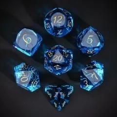 7pcs Dice Gem Glass Facet Gold Font Blue (UD)