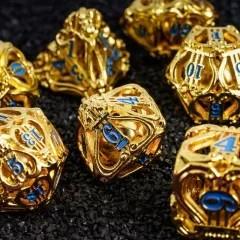 7pcs Dice Metal Hollow Lute Blue Font Gold