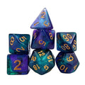 Glitter in Purple & Green Acrylic - 7pcs RPG Full Dice Set
