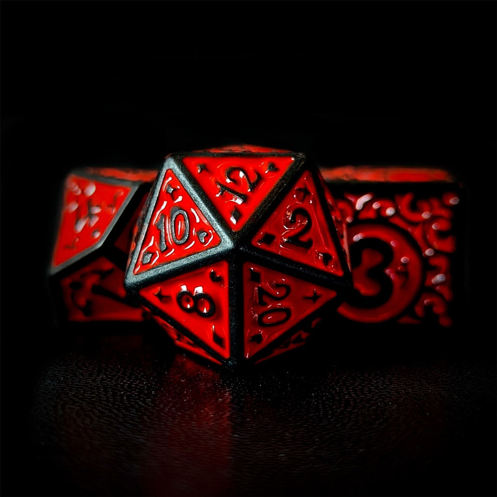 Red Vines on Black Acrylic - 7pcs RPG Full Dice Set