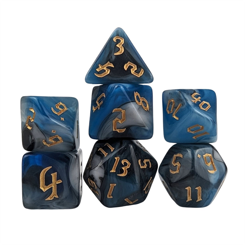 Blend of Black & Blue Acrylic - 7pcs RPG Full Dice Set