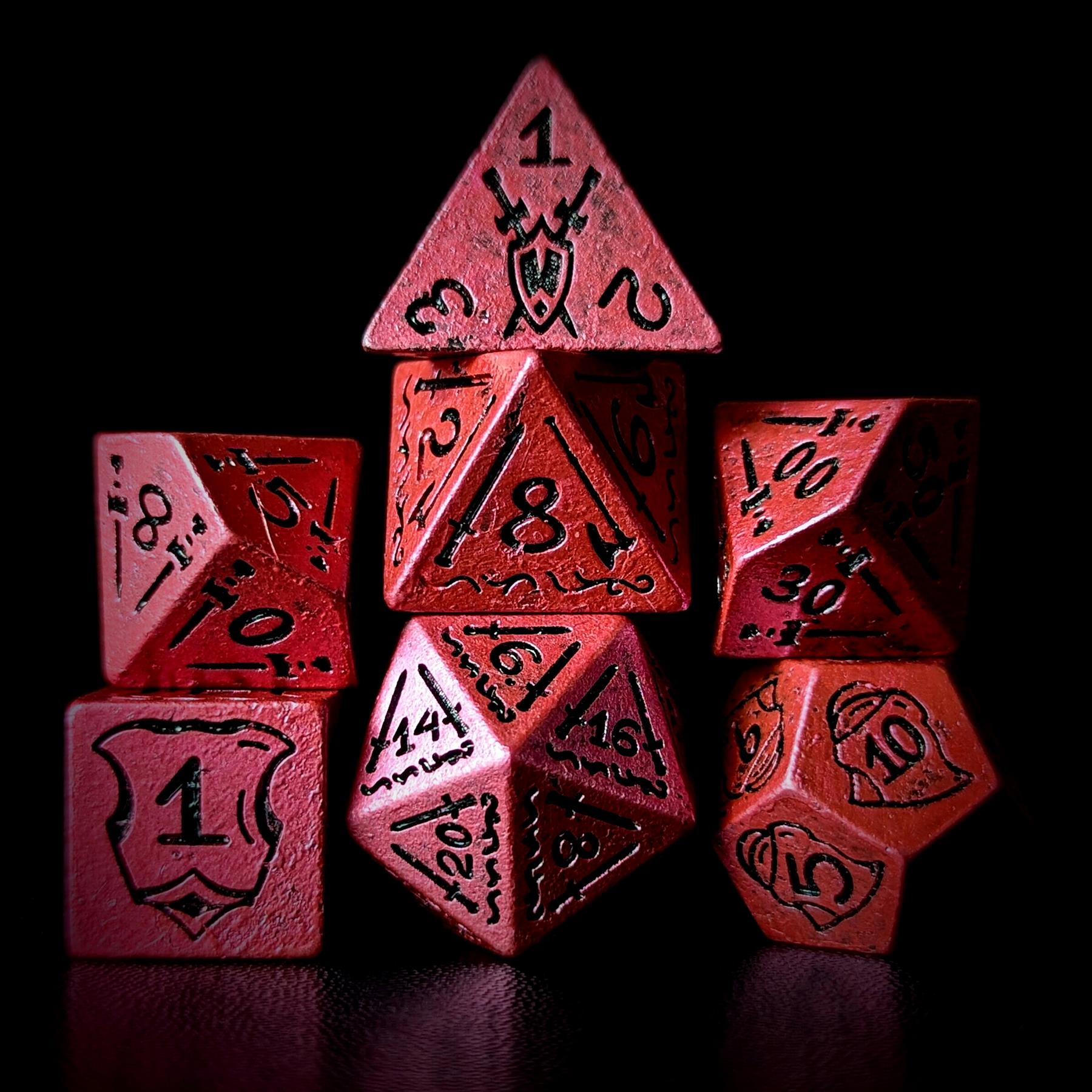 7pcs RPG Full Dice Set - Black Pattern on Pink Resin
