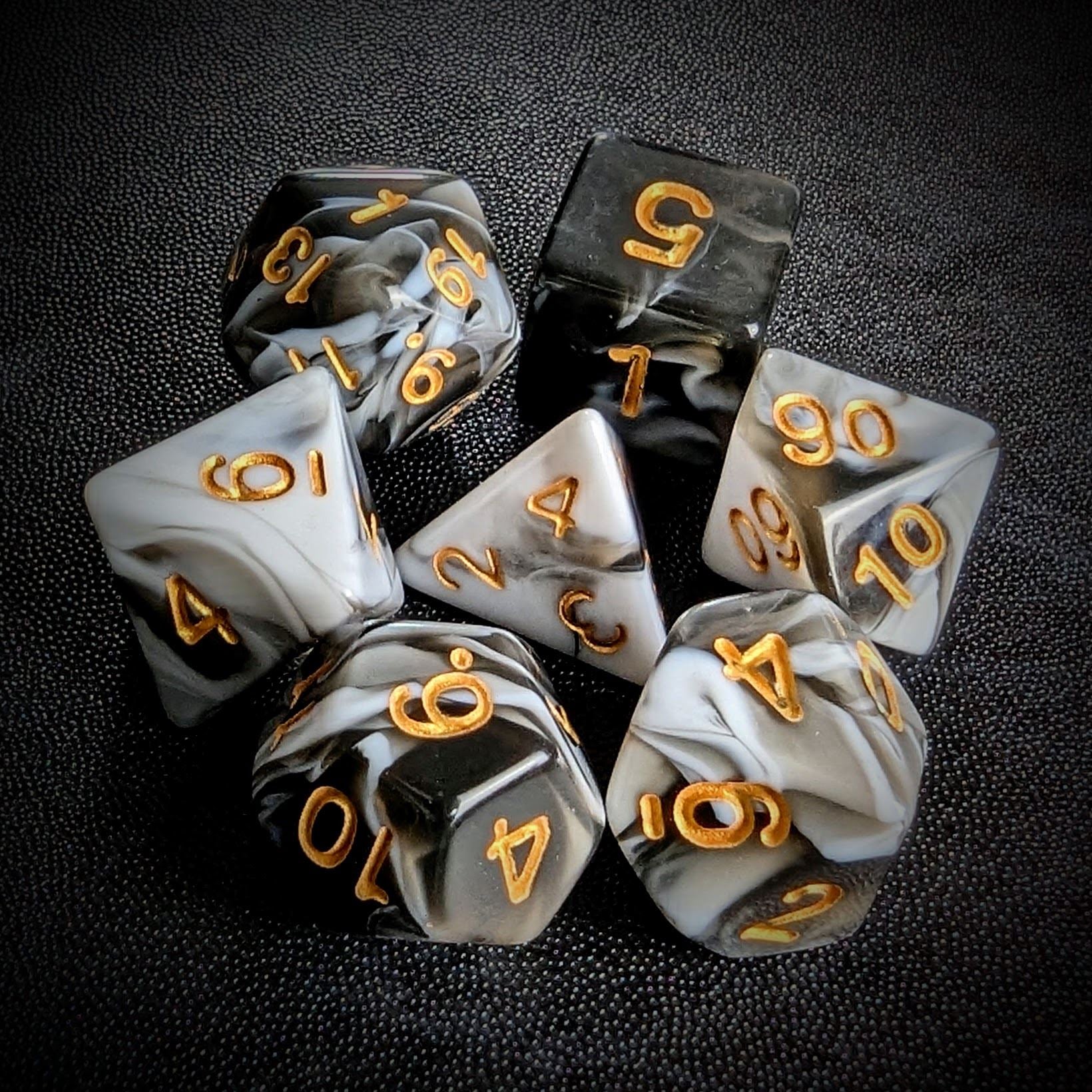 Blend of White & Black Acrylic - 7pcs RPG Full Dice Set