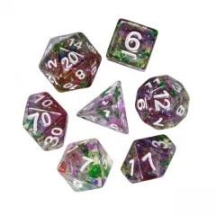 7pcs Dice Resin Swirl White Font Clear Green Purple