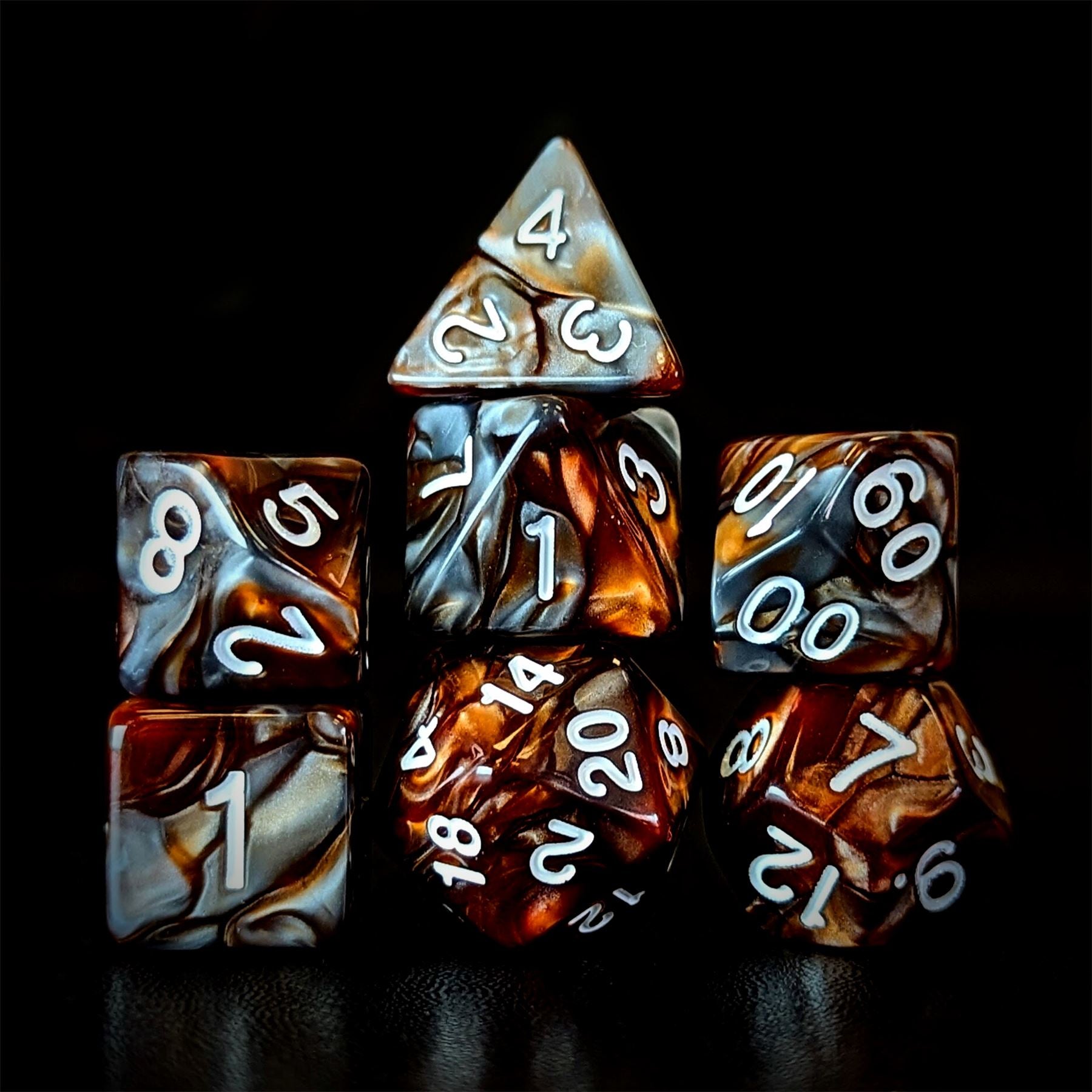 Blend of Copper & Grey Acrylic - 7pcs RPG Full Dice Set